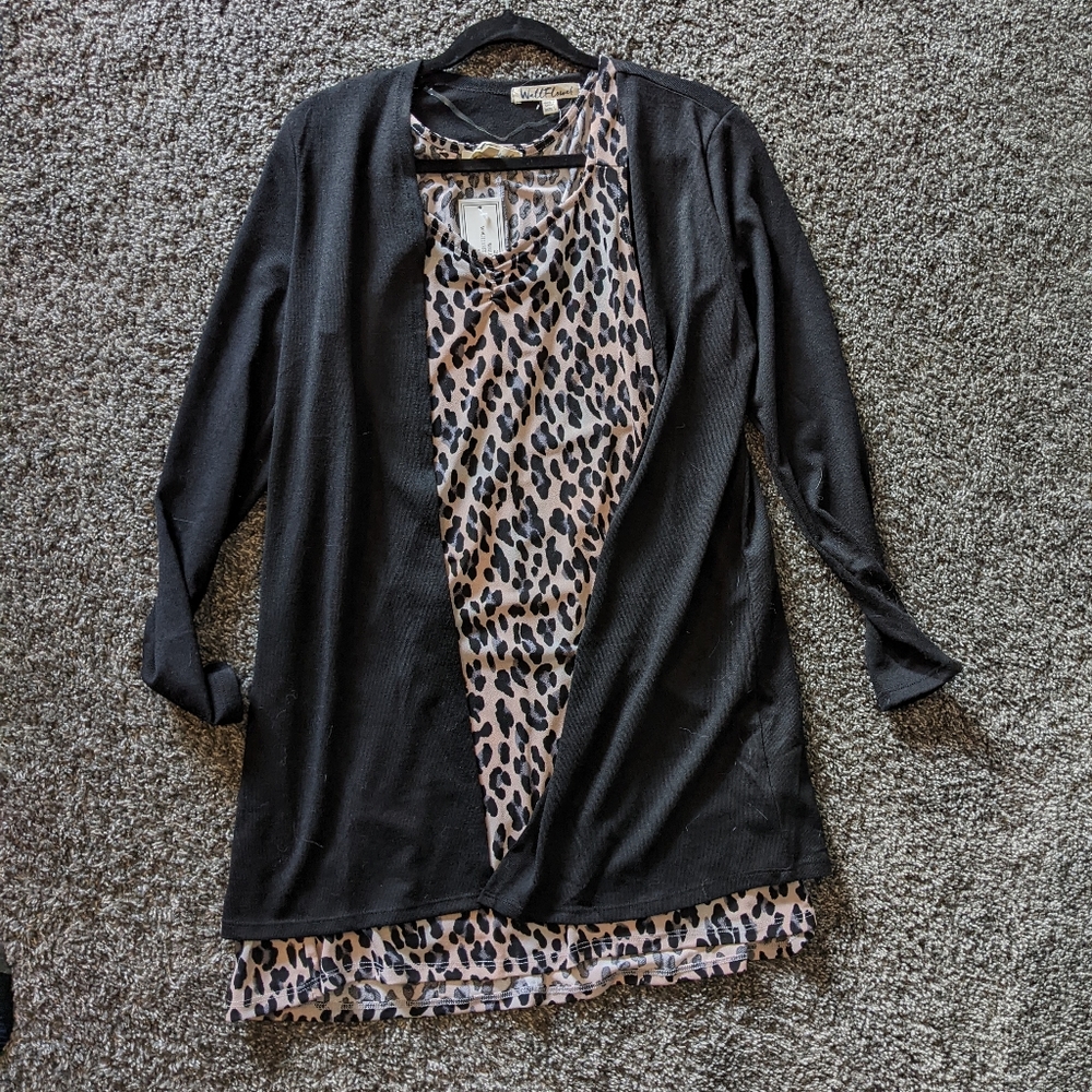 2 piece Wallflower leopard print tank dress with black sweater size L(3 for $20)